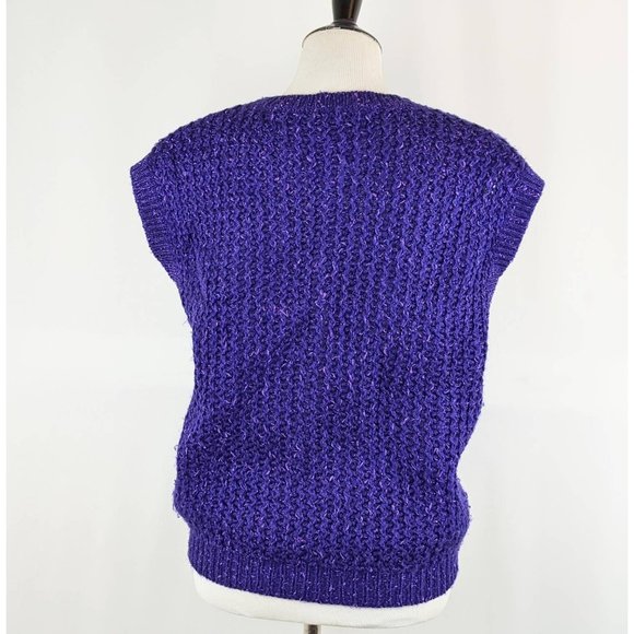 Women's Purple Sleeveless Knit Sweater Top Chunky Weave Pullover Sweater Vest - Picture 6 of 8